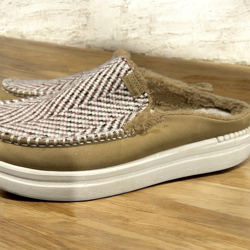 Hey Dude Tan and White Plaid Slip-On Flats